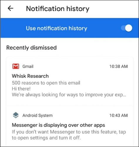 Cách xem lại lịch sử thông báo đã xóa trên Android 11