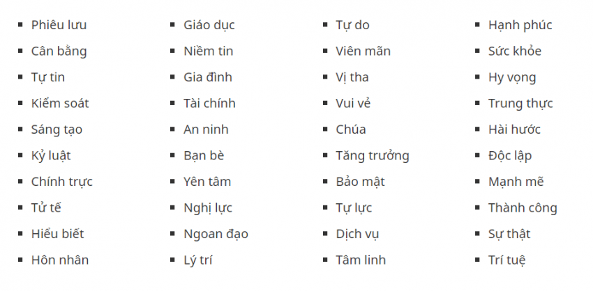 xac dinh gia tri cot loi