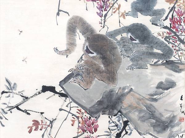 Chen Wen Hsi, Gibbons, Undated, Chinese ink and colour on paper, 67 x 62.5 cm.