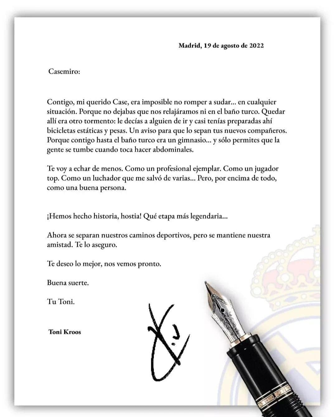 Thư tạm biệt Toni Kroos gửi Casemiro